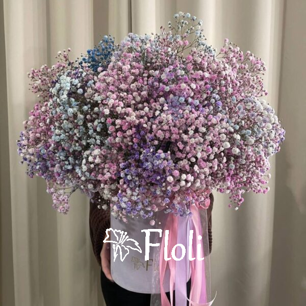 Flowerbox kolorowej gipsówki